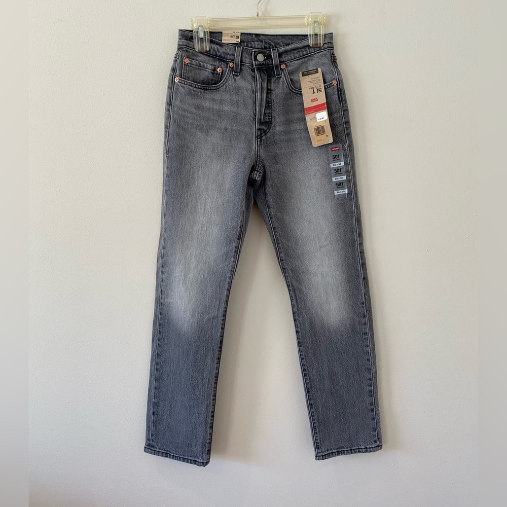 $70 New Levi's Women’s 501 High Rise Straight Jeans 26 x 30 Gray 99% Cotton